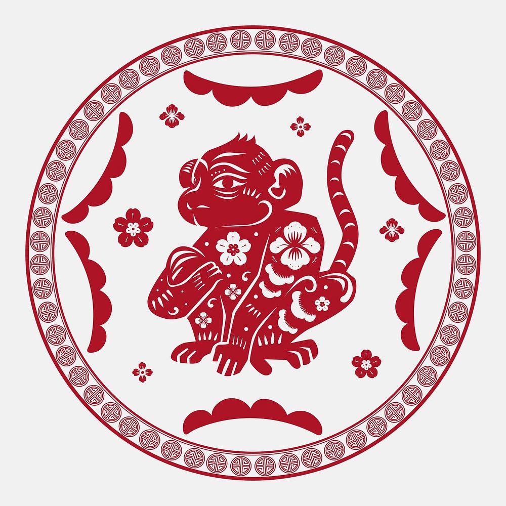 Monkey year red badge vector traditional Chinese zodiac sign