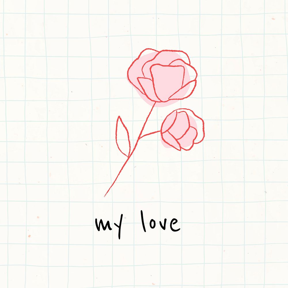 My love editable template vector with pink rose