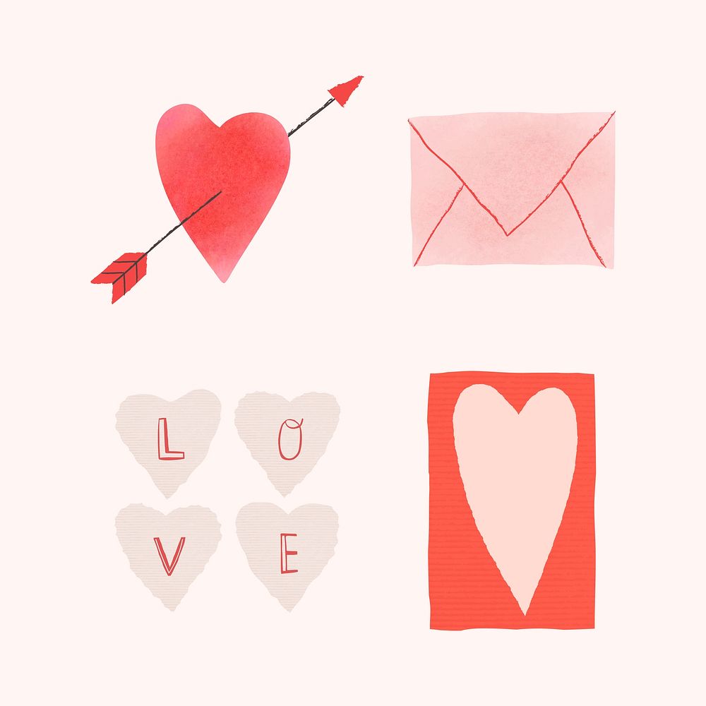 Valentine doodle design element vector decoration set