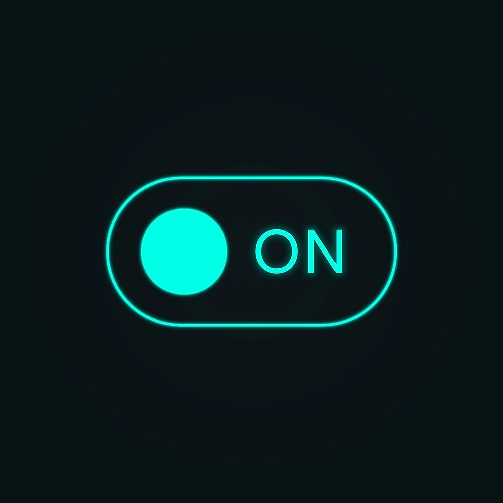 Neon blue toggle switch psd isolated on black background