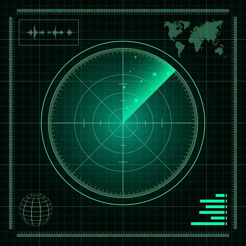 Digital green vector world map radar military technology