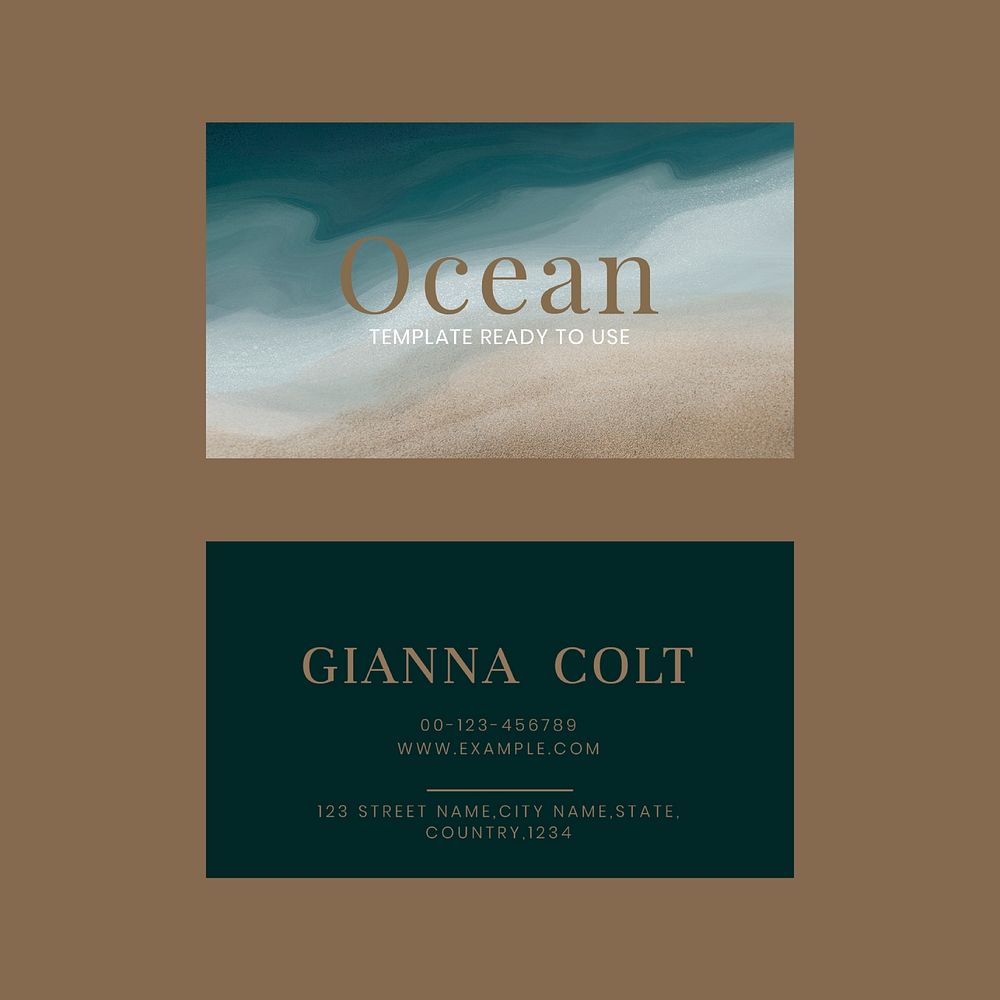 Business card editable template vector ocean with beige background