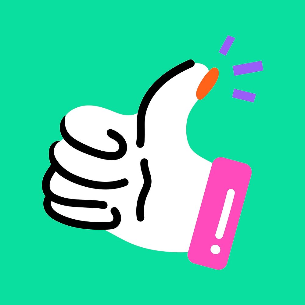 Thumbs-up gesture symbol vector in funky pink and green