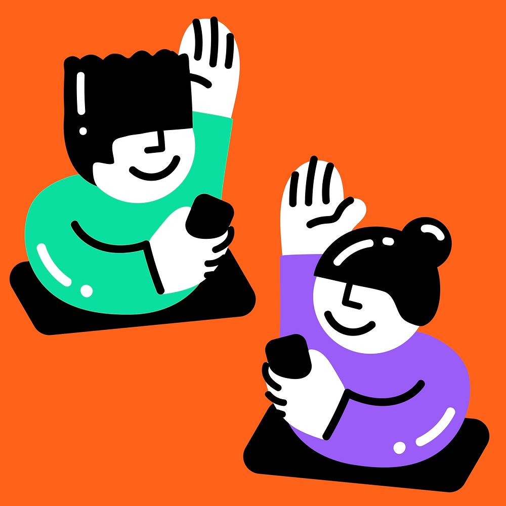 Avatars of couple vector chatting via smartphone on orange background