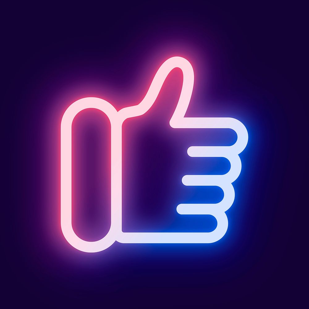 Thumbs up like icon psd for social media app pink neon style