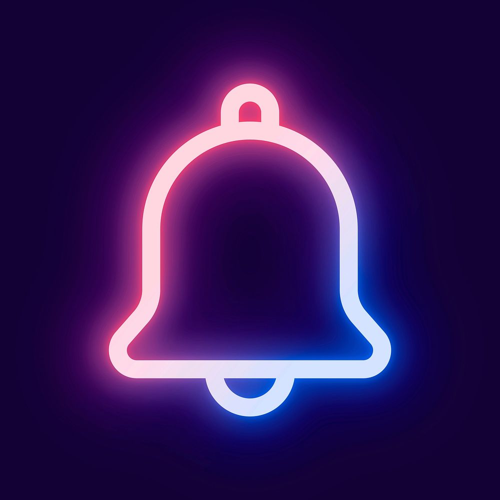Notification bell icon pink vector for social media app neon style