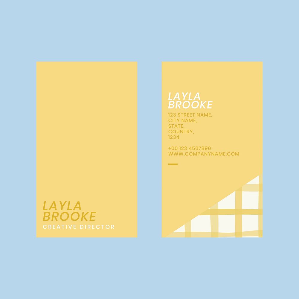 Editable business card template vector in cute pastel yellow pattern