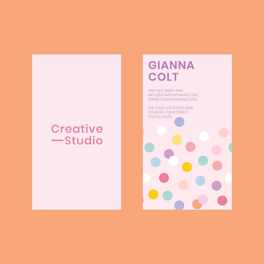 Editable business card template vector in cute pastel polka dot pattern