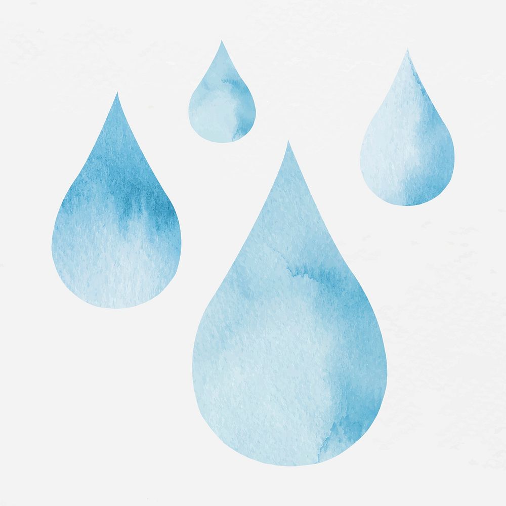 Water drop vector blue watercolor design element set