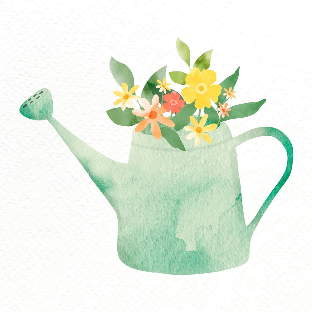 Watering can with flowers vector design element