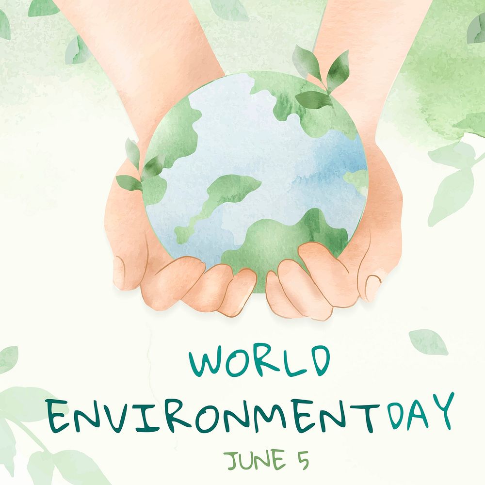 Environment theme editable template vector for social media post with world environment day text in watercolor