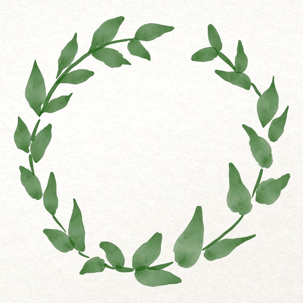 Leaf round frame vector in watercolor green