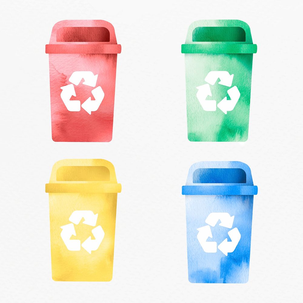 Bins recycling trash colorful vector container design element set