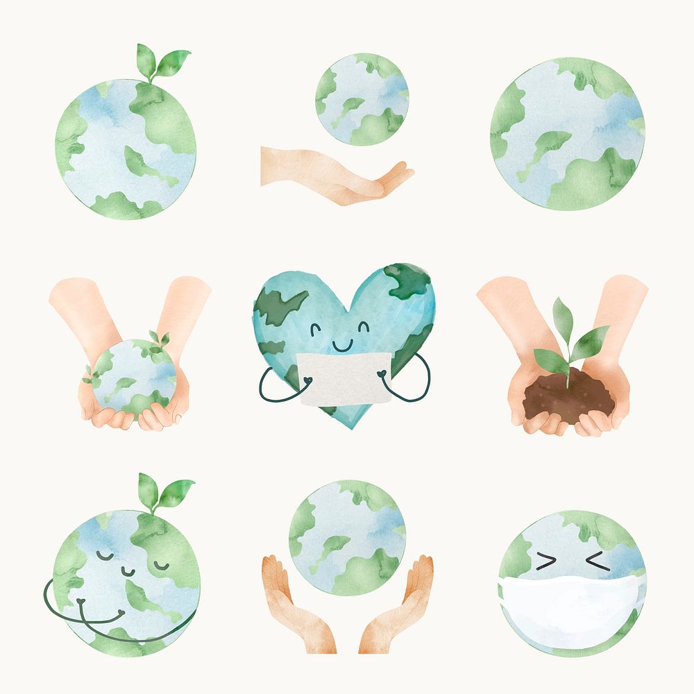 Save the world vector in watercolor design element set