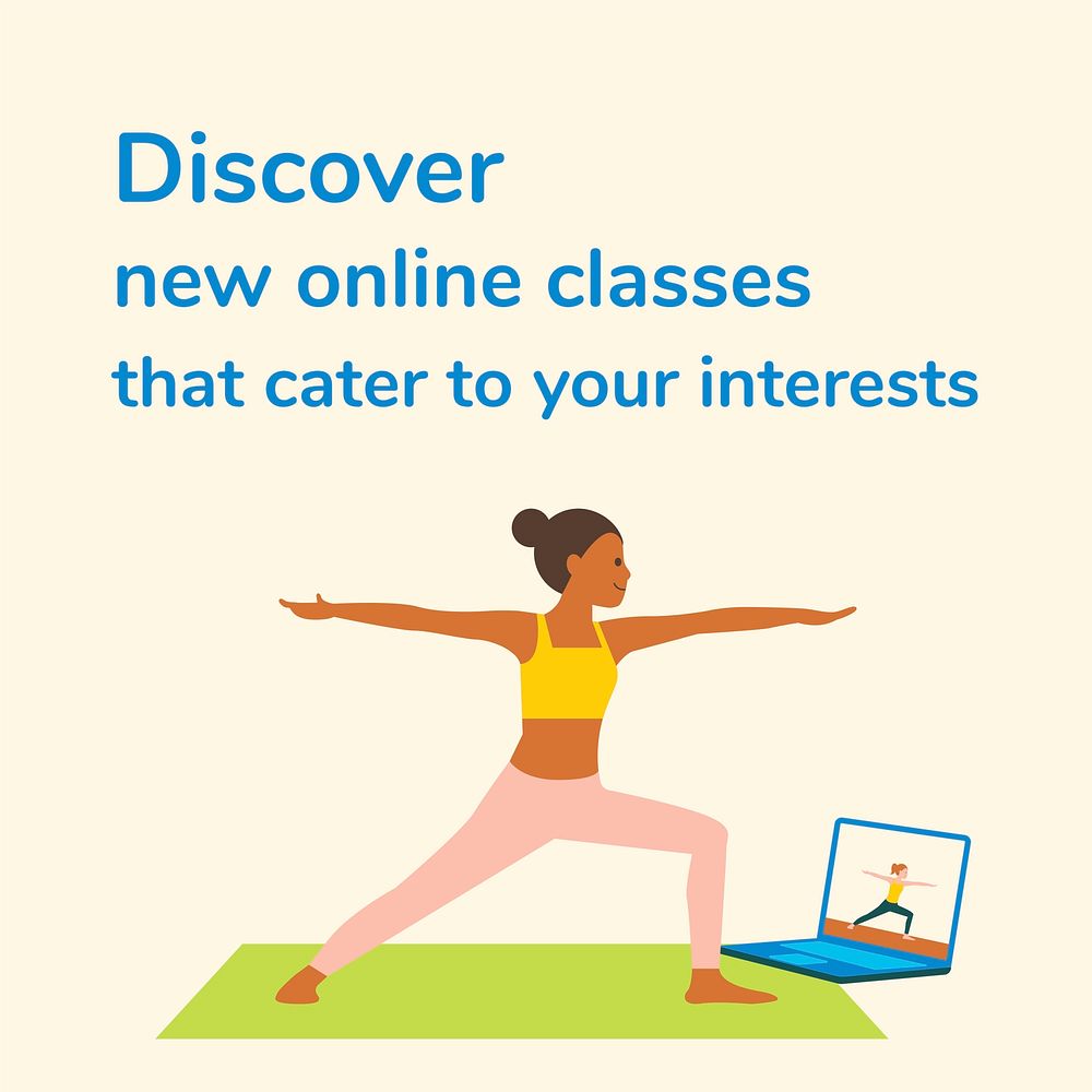 Online yoga editable template vector fitness class in new normal