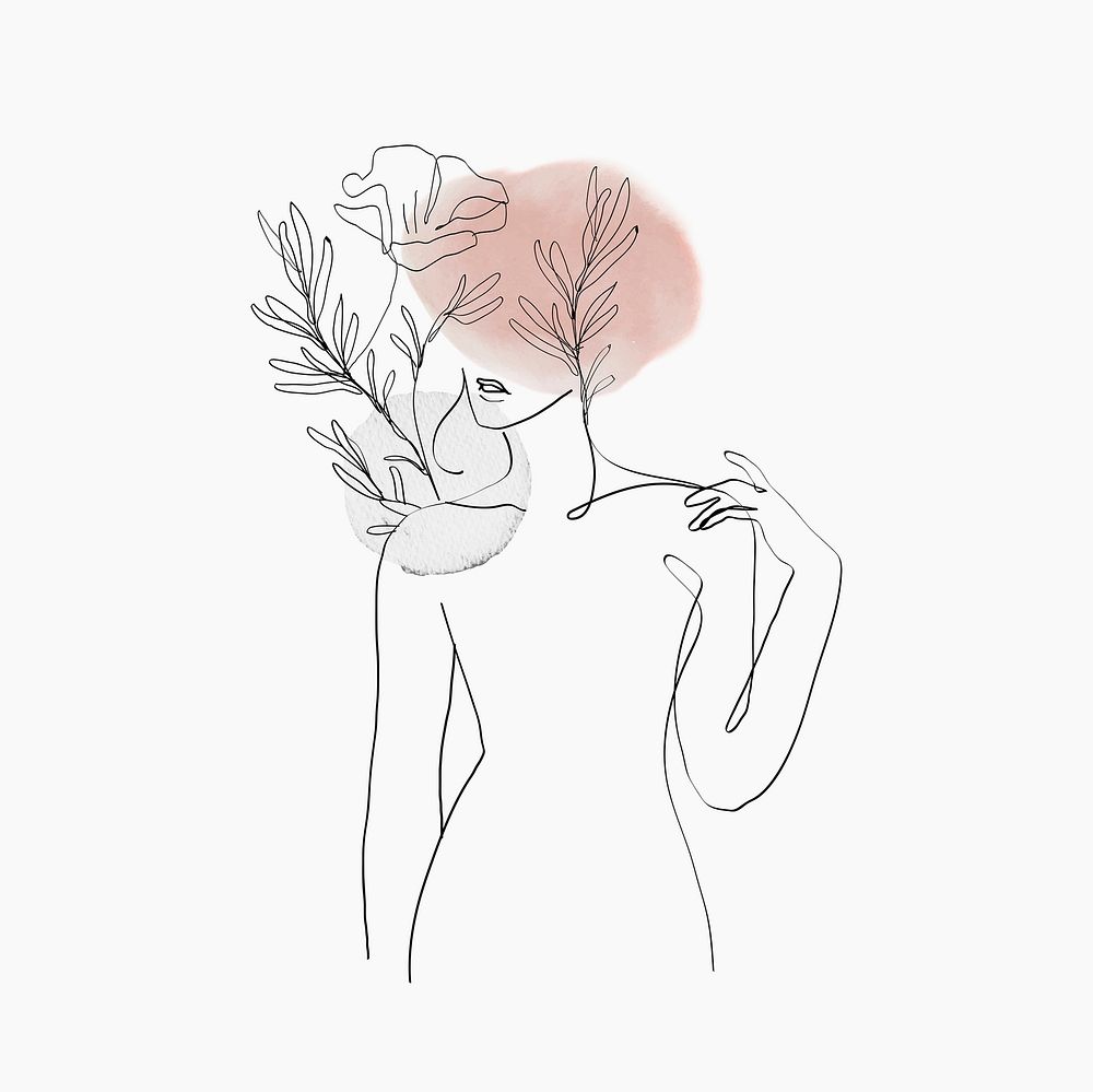 Woman’s body line art psd floral pink pastel feminine illustration