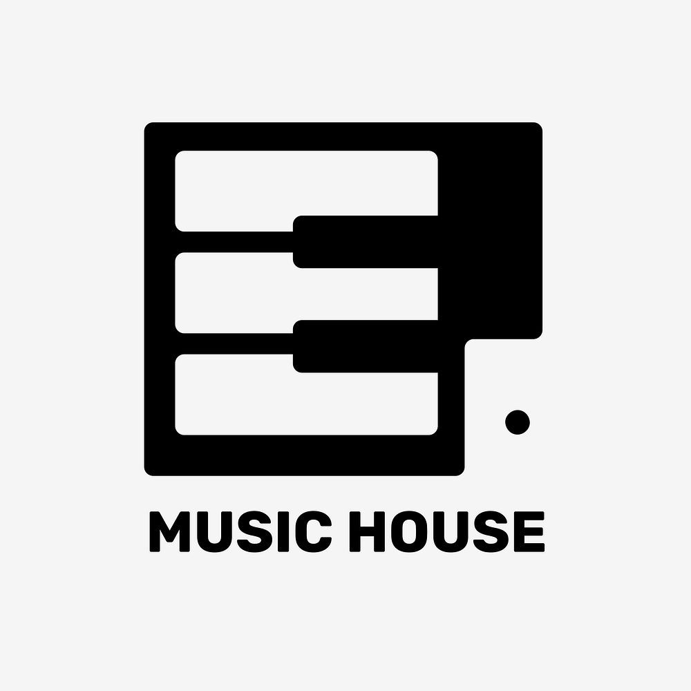 Editable piano key logo vector flat design with music house text in black and white