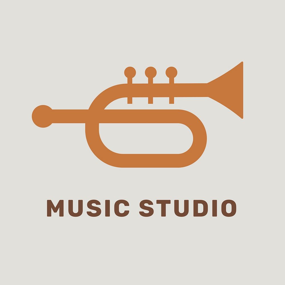 Trumpet flat vector logo design with music studio text