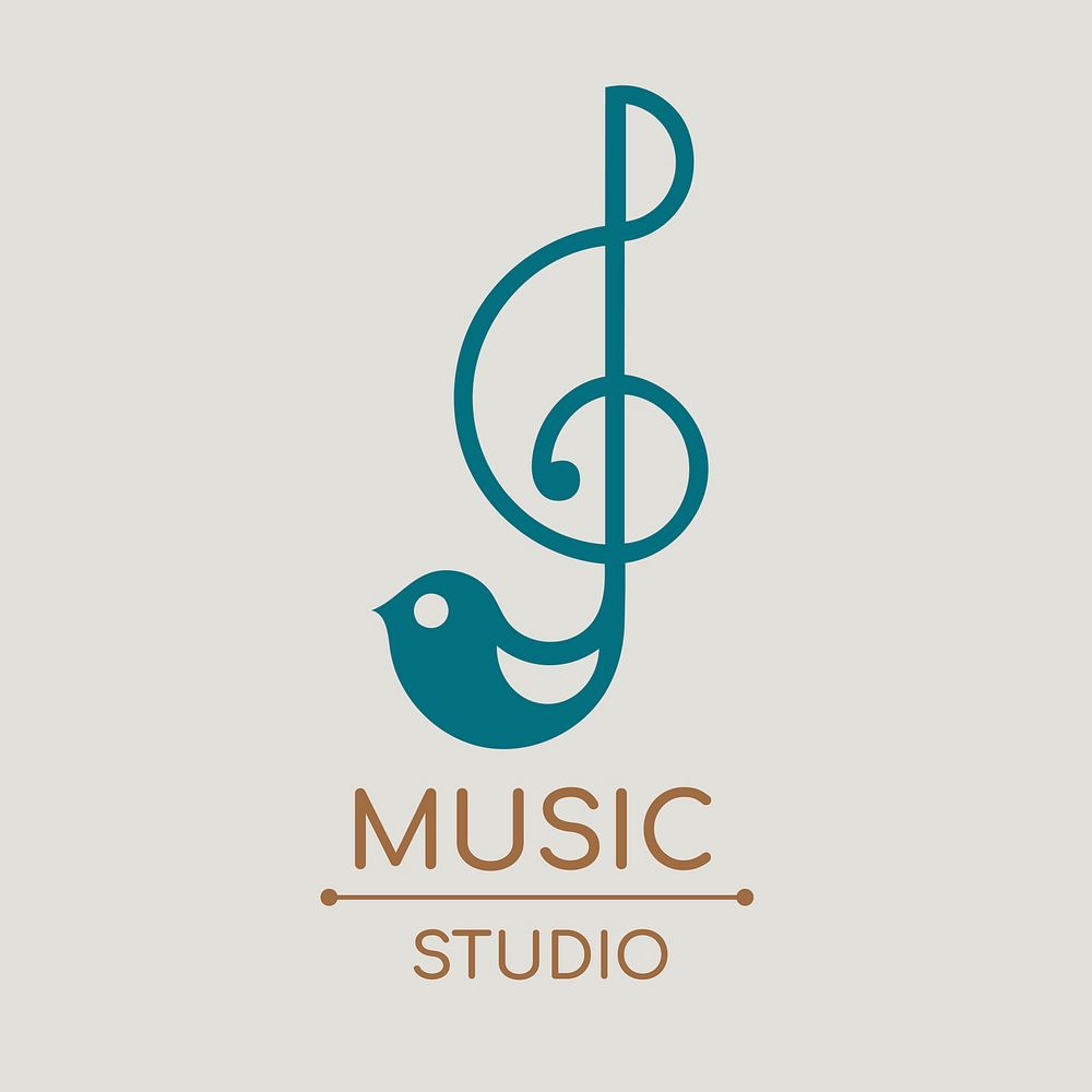 Sol key musical note vector logo flat design with music studio text