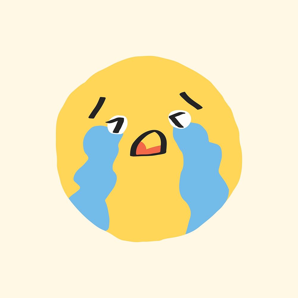 Sobbing face sticker vector cute doodle emoji icon