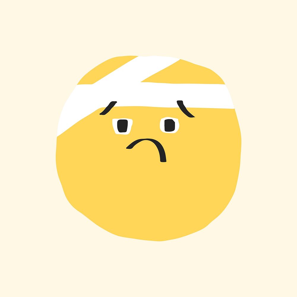Face with head-bandage sticker vector cute doodle emoji icon