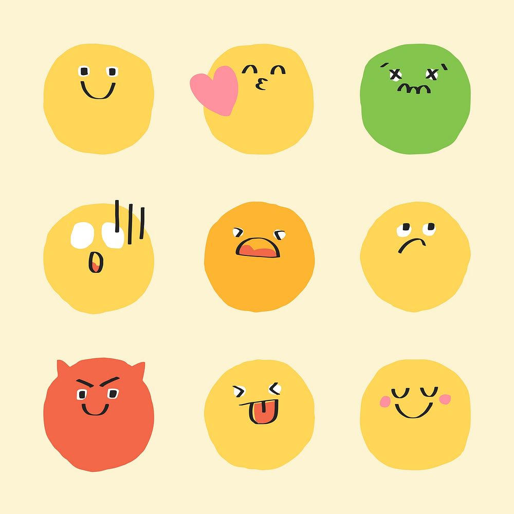 Cute doodle emoticon vector set digital sticker