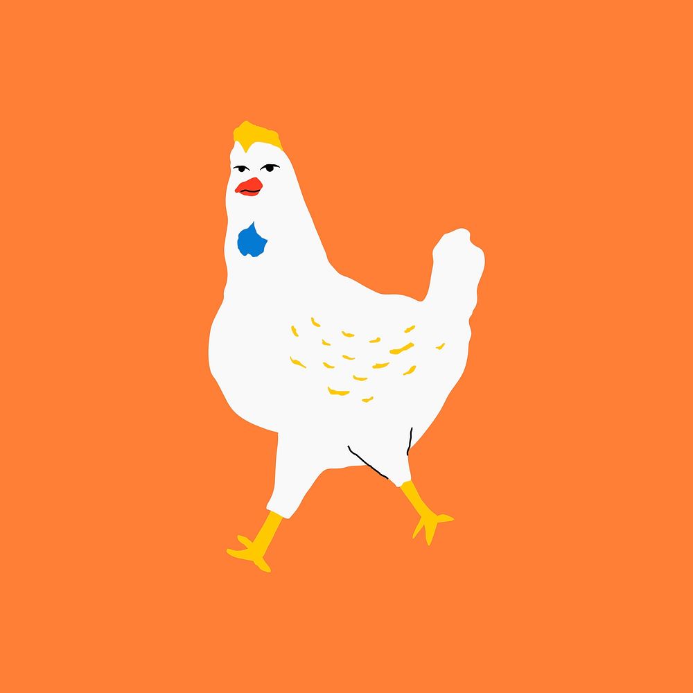 Walking chicken element vector orange background