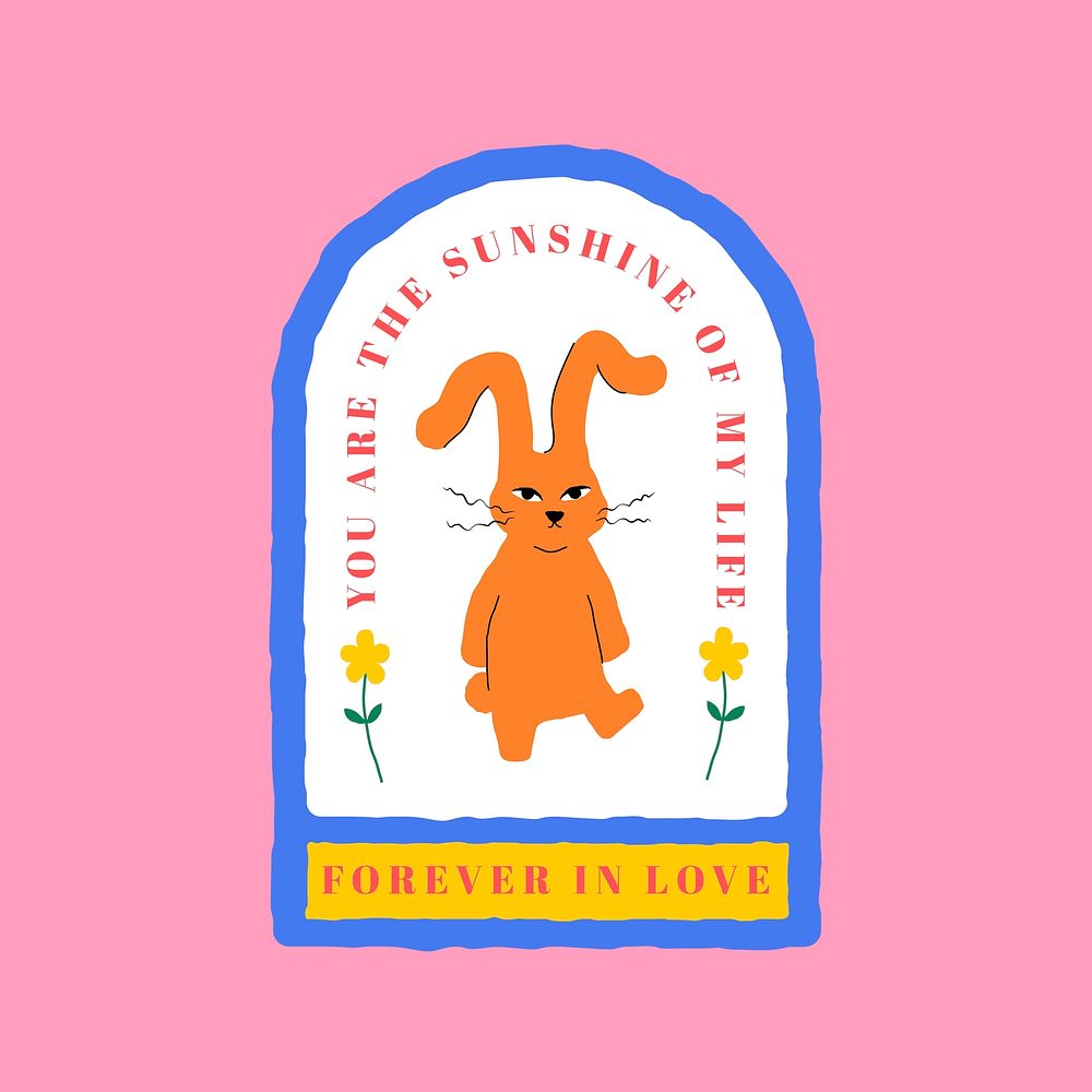 Cute rabbit badge psd forever in love