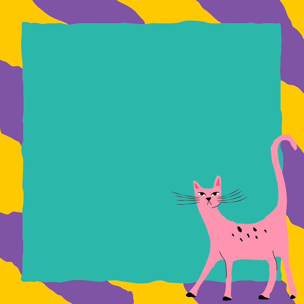 Pink cat frame vector funky animal illustration