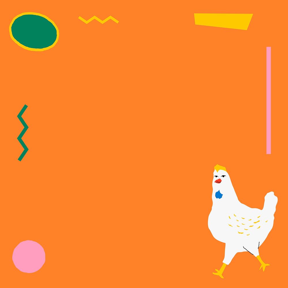 Chicken frame vector on orange background cute and colorful animal illustration