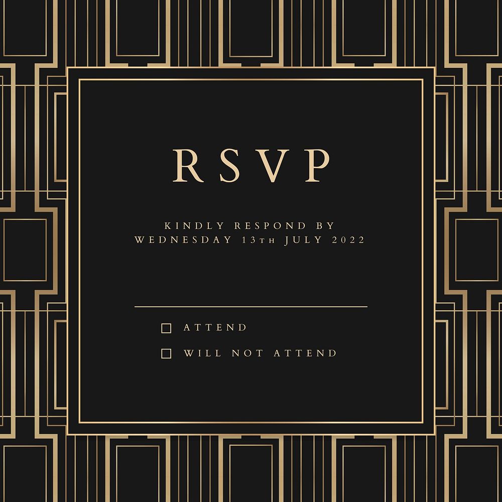 Wedding invitation vector template for social media post with geometric art deco style