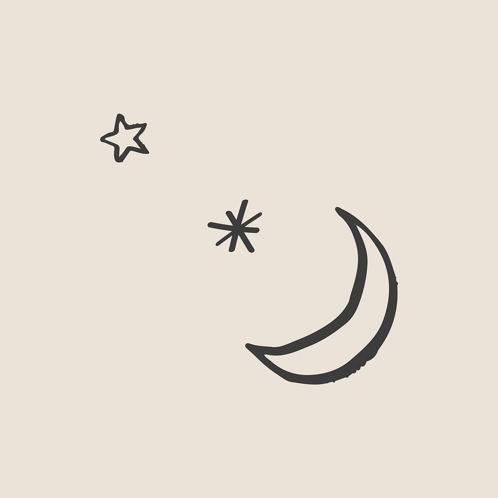 Cute doodle crescent moon vector in black