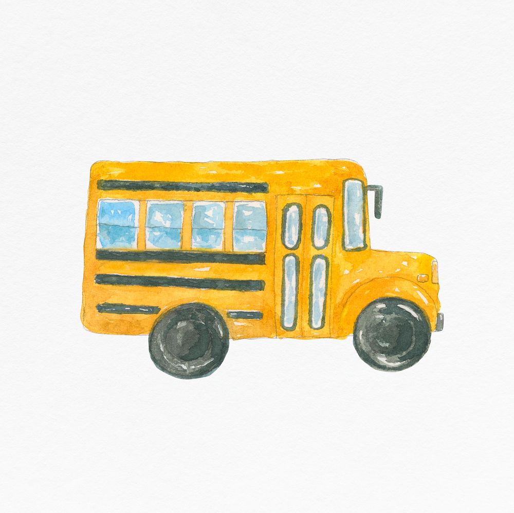 School bus watercolor psd education graphic