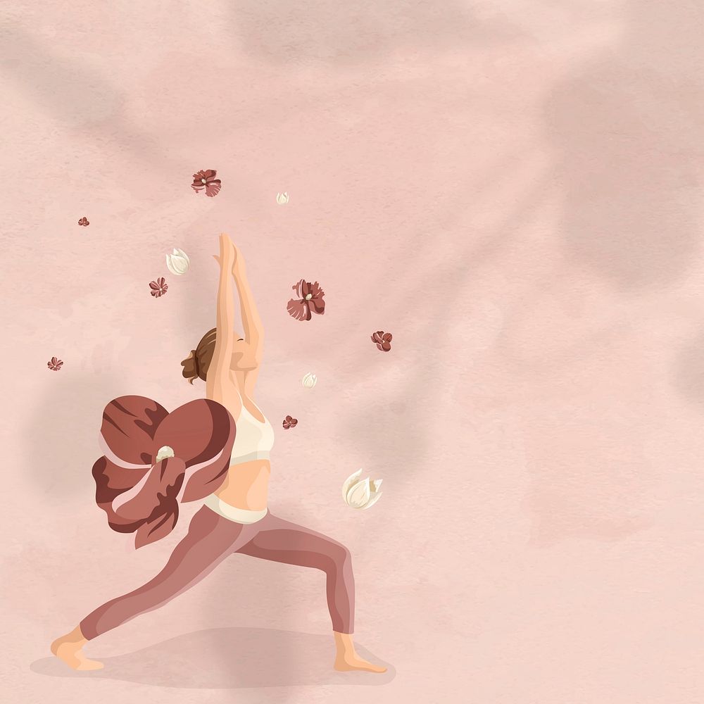 Mind and body background vector with floral yoga woman illustration