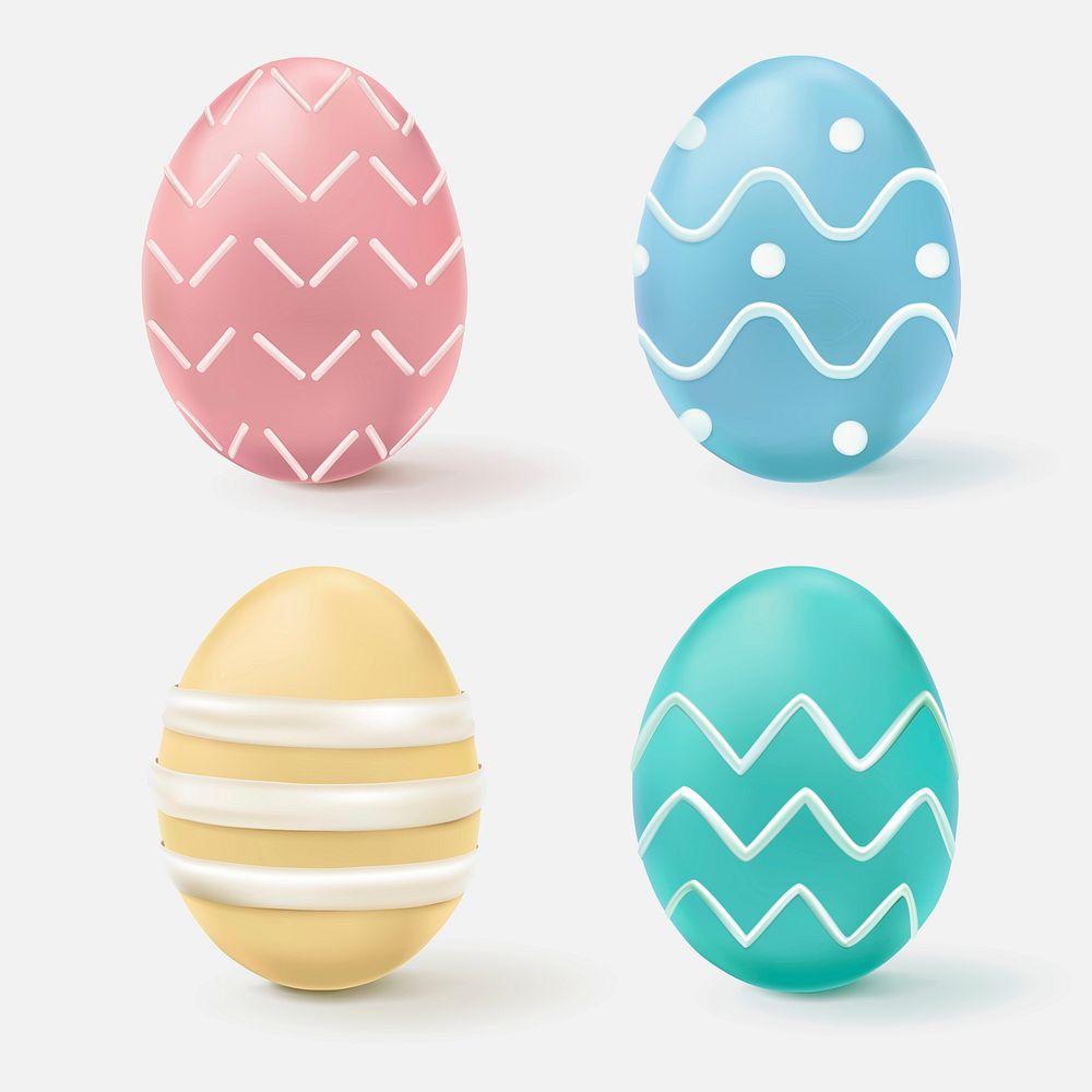 3D Easter egg vector colorful with pattern set
