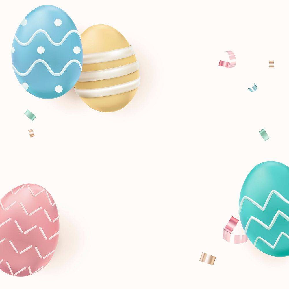 Easter celebration 3D border vector in colorful pastel painted eggs on white background