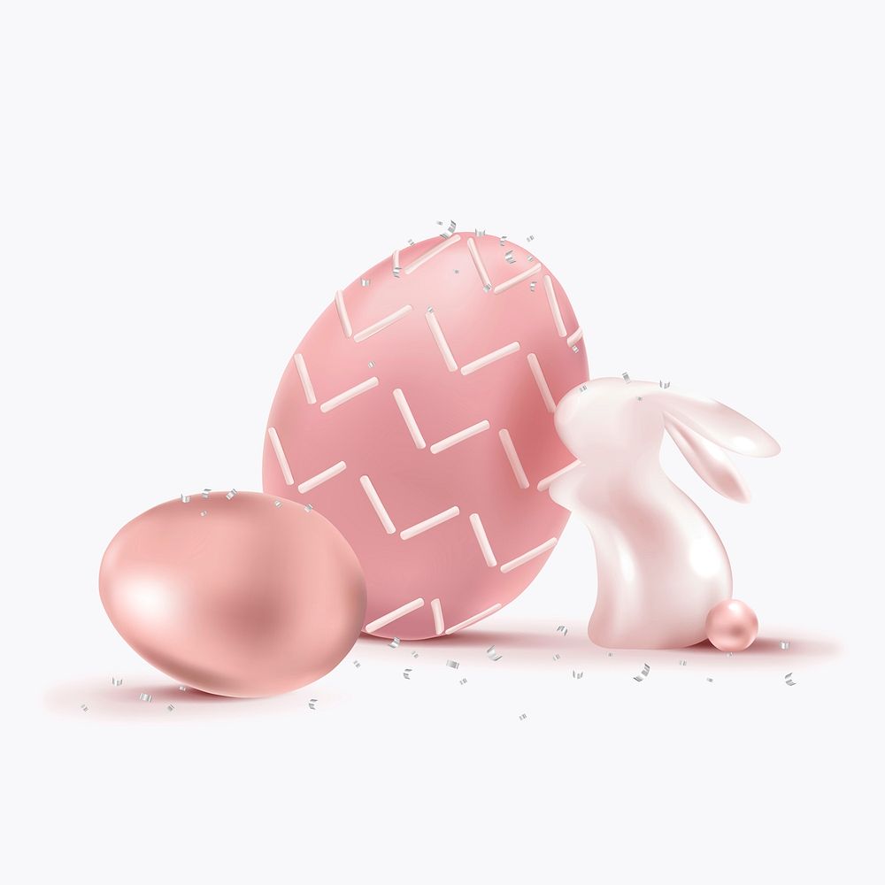 Pink Easter vector 3D celebration with bunny and eggs