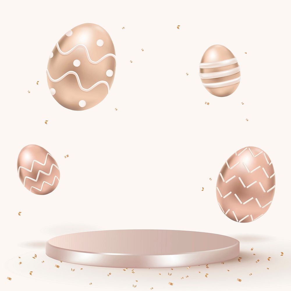 Easter product 3D background vector with rose gold painted eggs