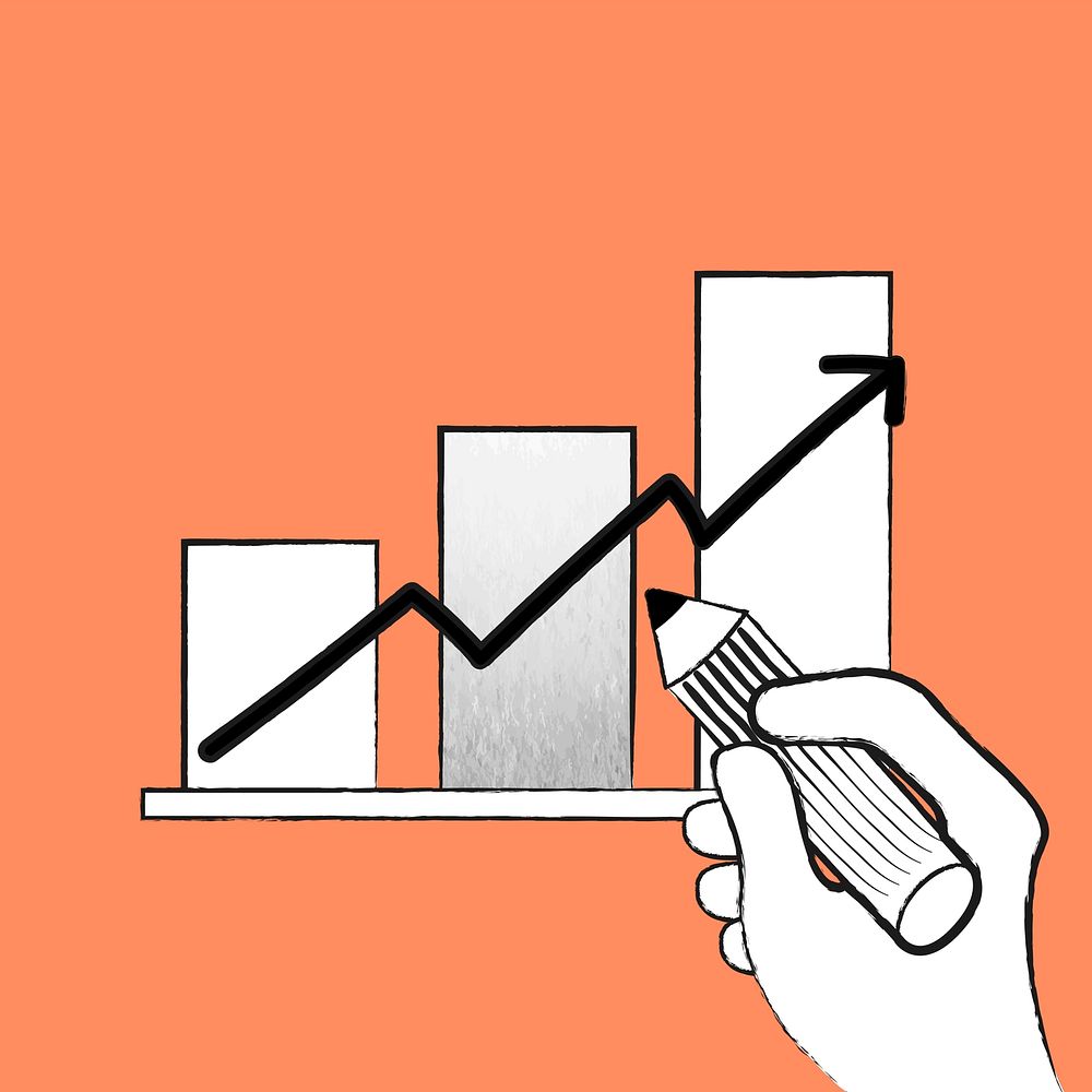 Bar chart vector for business growth doodle orange illustration