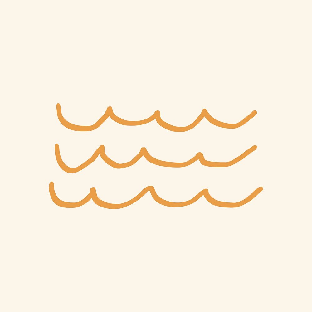 Summer ocean waves vector sticker cute doodle in orange