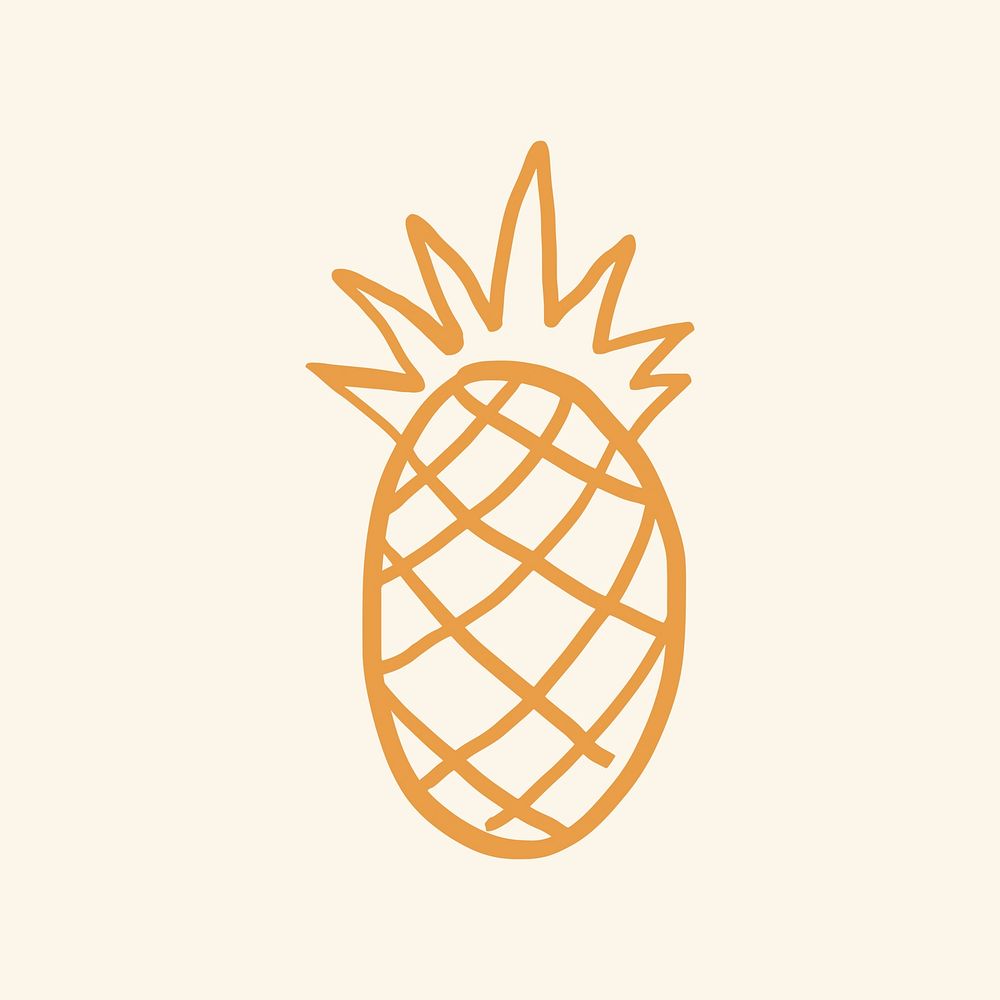 Pineapple tropical fruit vector sticker doodle in orange