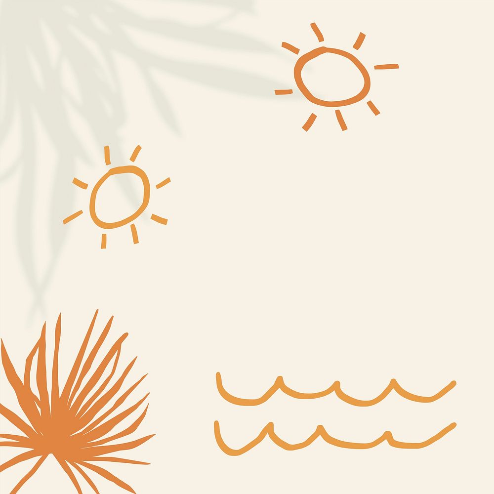 Summer sunset on beige background vector with orange border doodle