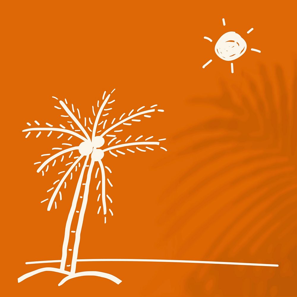 Orange summer background vector with beach doodle graphics