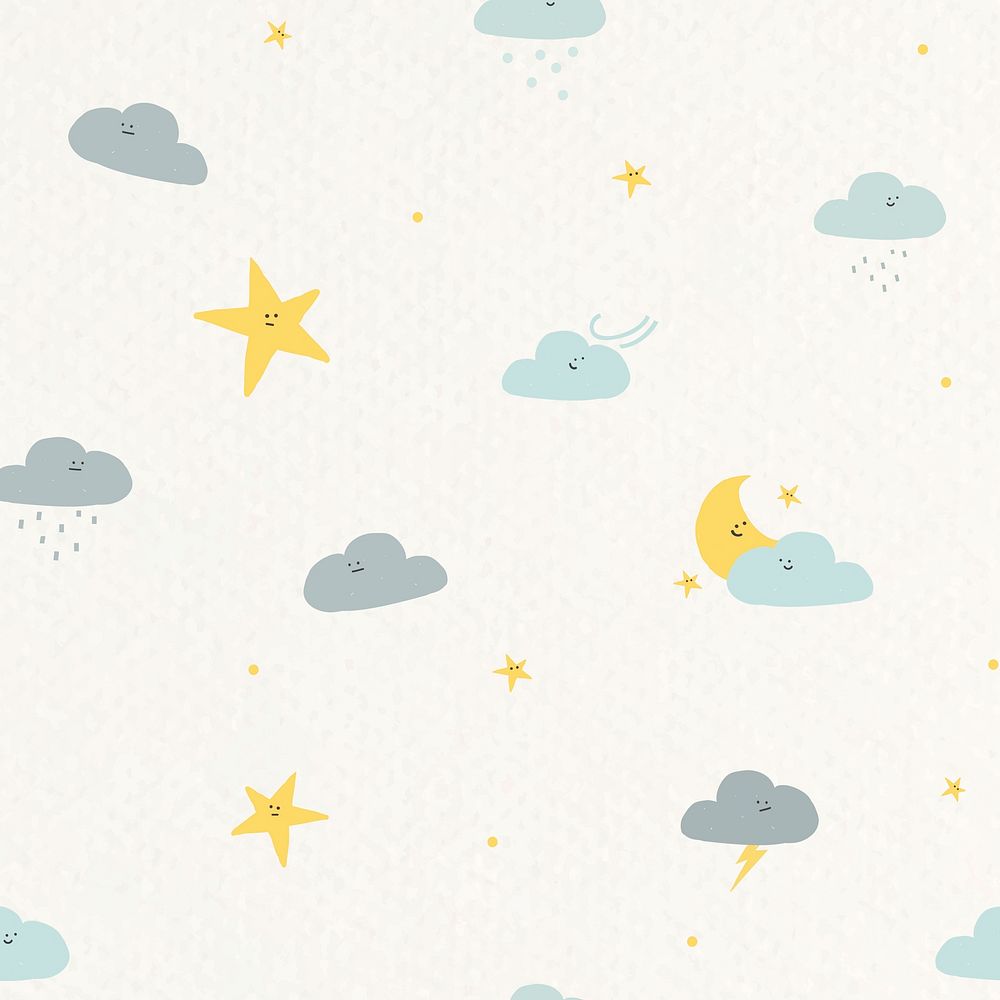 Night sky seamless pattern vector weather doodle background for kids