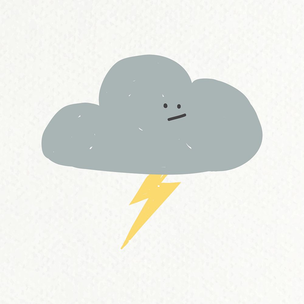 Doodle thunder cloud sticker psd weather forecast drawing for kids