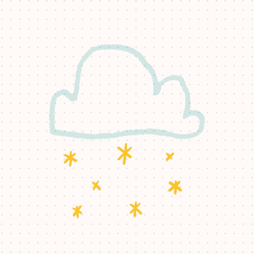 Doodle snowing cloud sticker vector weather forecast drawing for kids