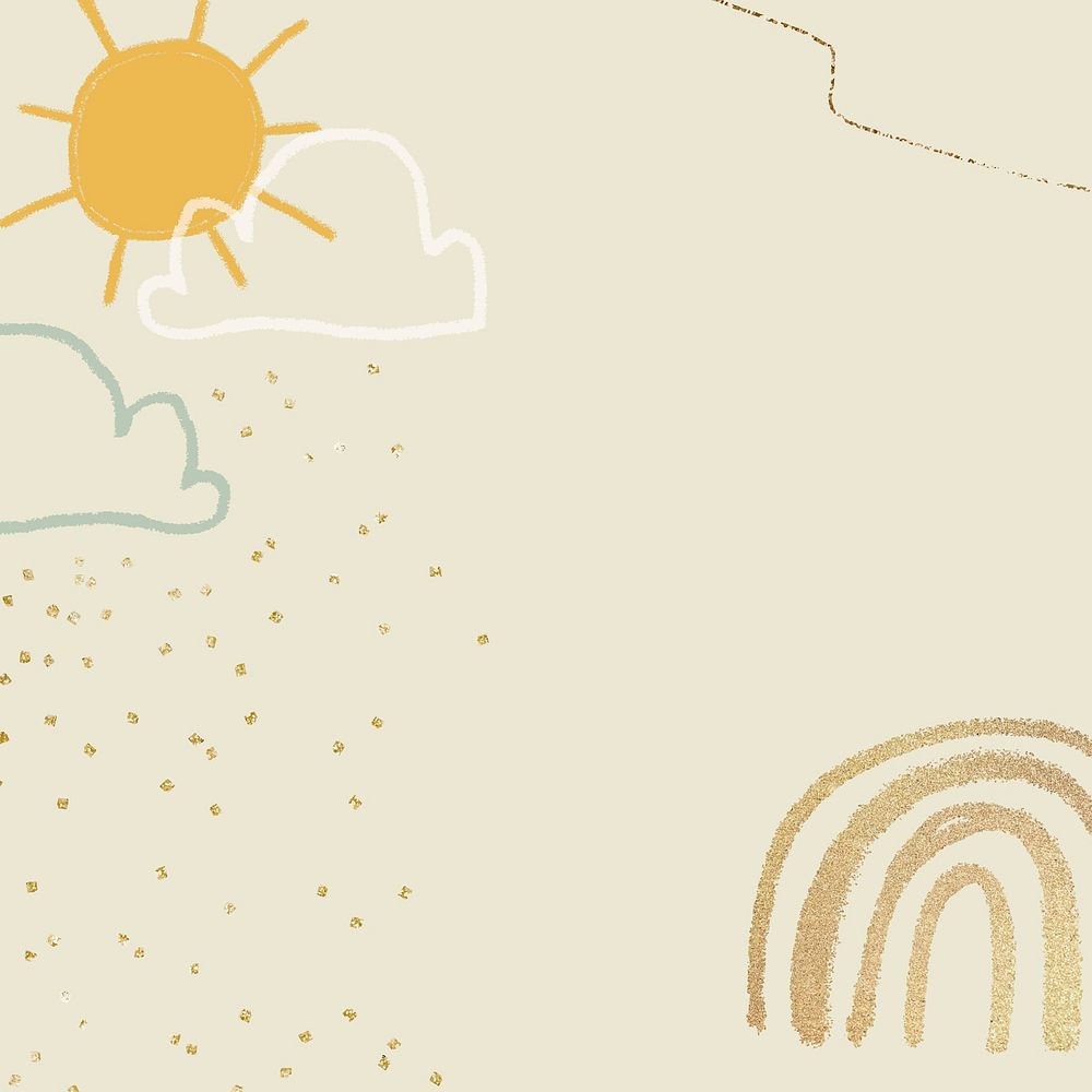Sunny weather background vector in pastel yellow with glittery cute doodle illustration for kids