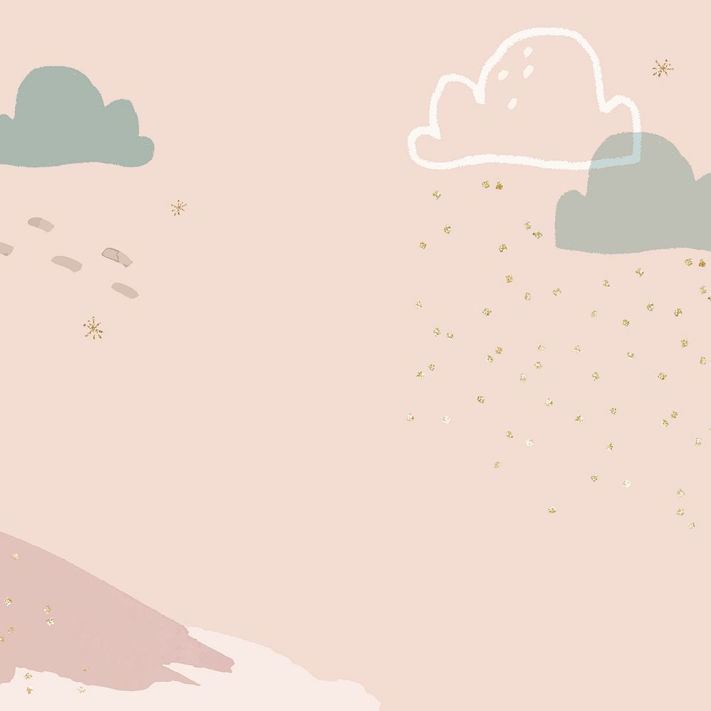 Winter season background vector in pastel pink with doodle mountain illustration