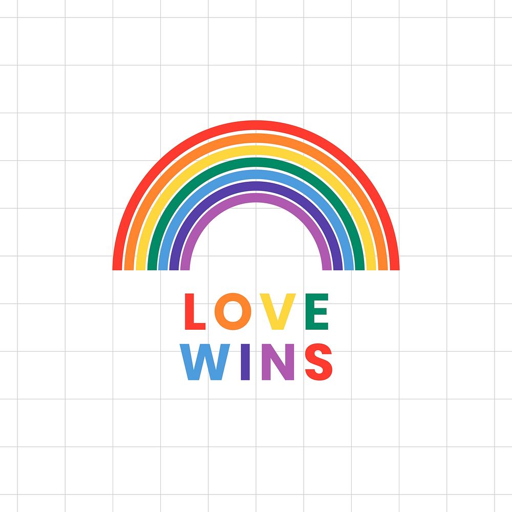 Rainbow template vector LGBTQ pride month with love wins text