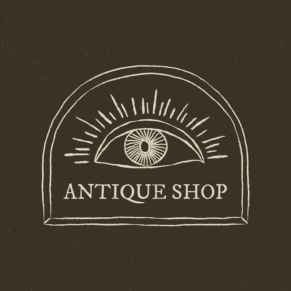 Antique shop logo vector on dark gray background with eye illustration